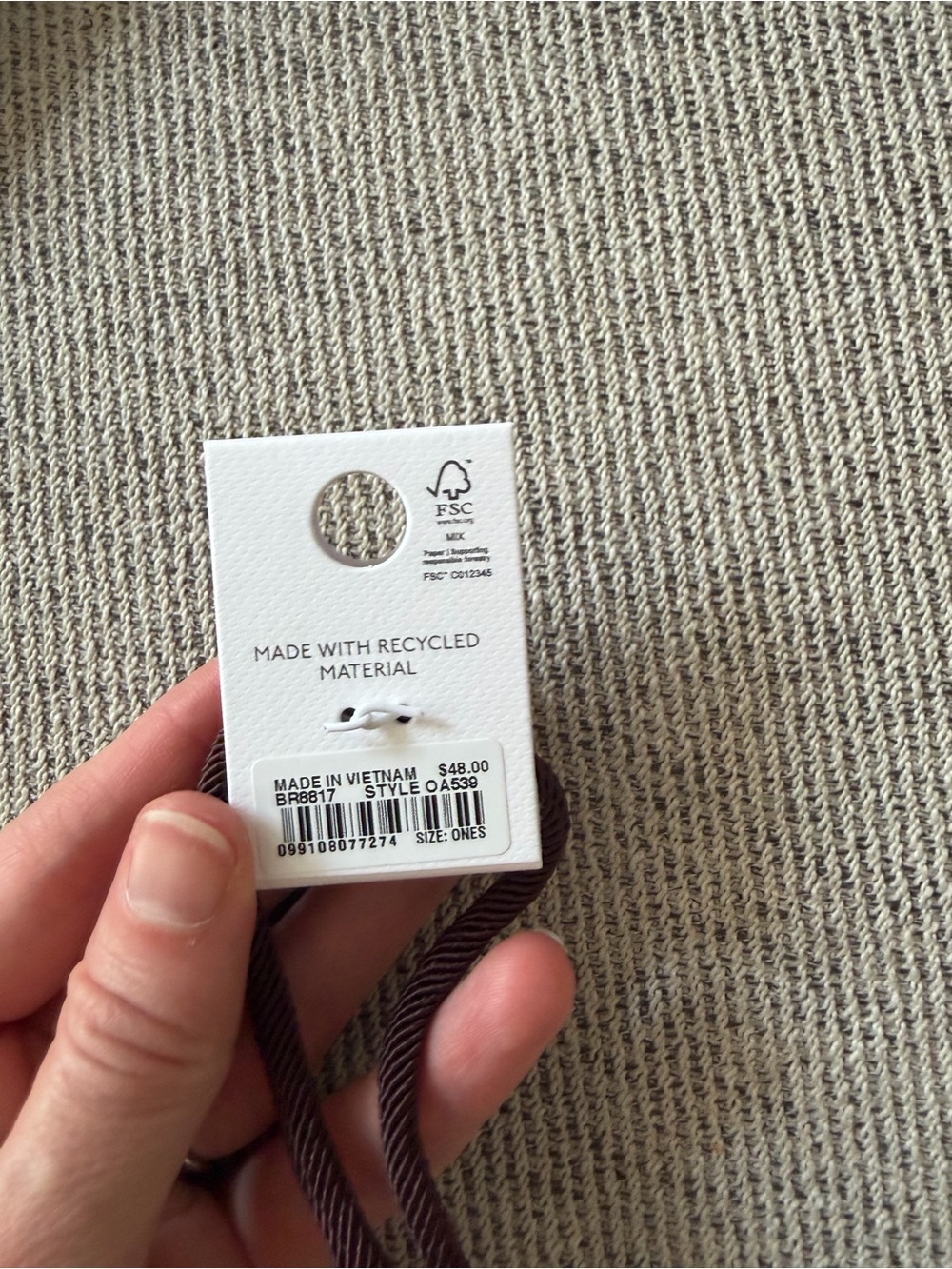Madewell Brown Cord Bag Charm with White Tag - Picture 3 of 4
